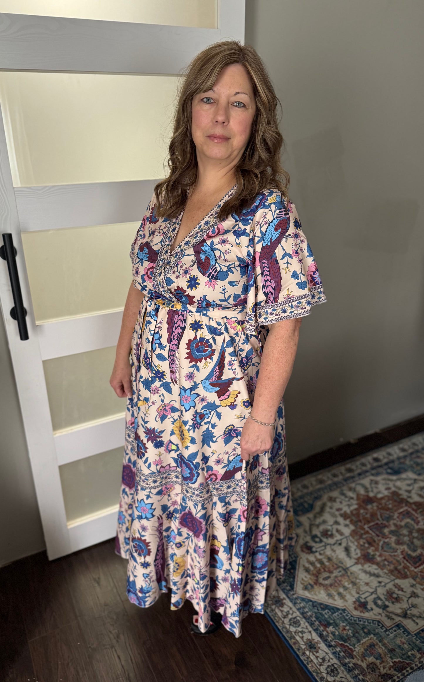 Floral/Bird Print A Line Dress