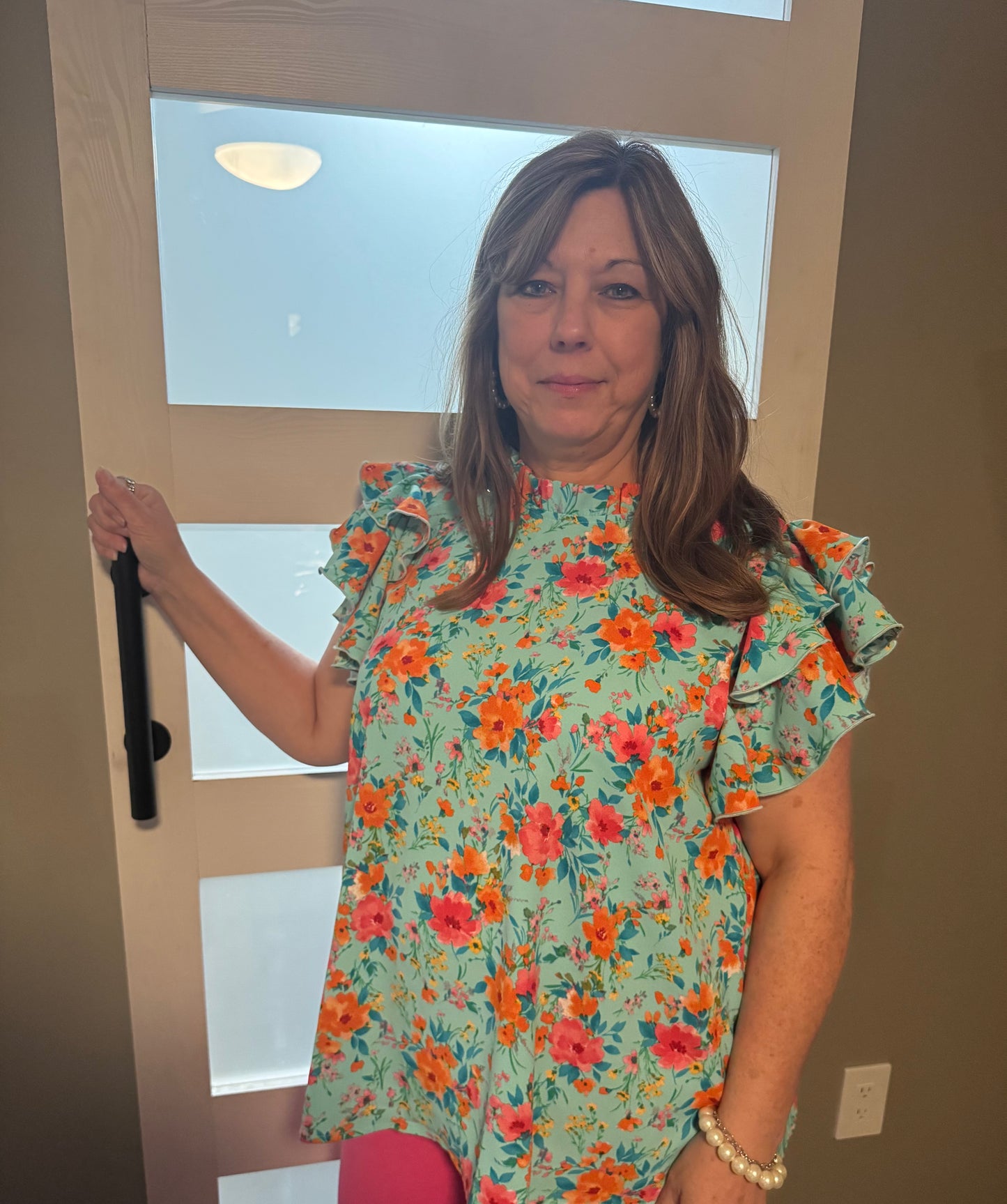 Mint Ruffle Sleeve Mock Neck