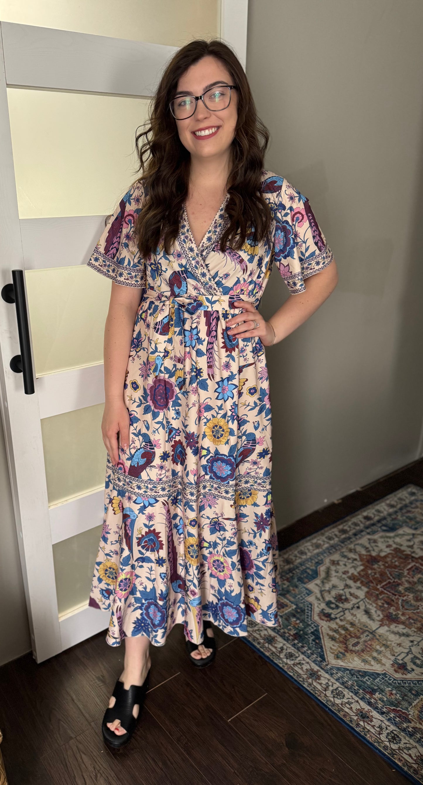 Floral/Bird Print A Line Dress