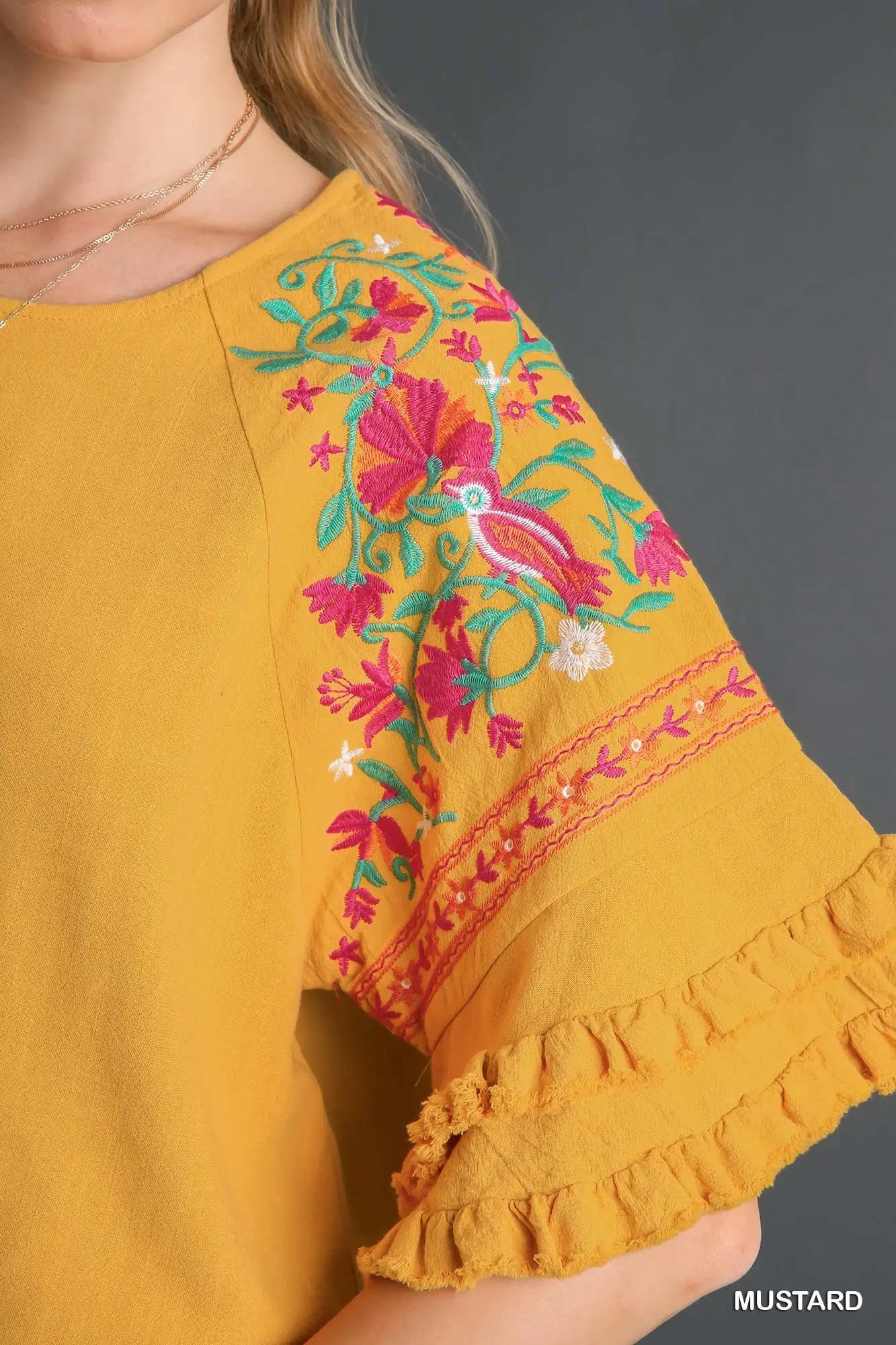 Umgee Embroidered Linen Top
