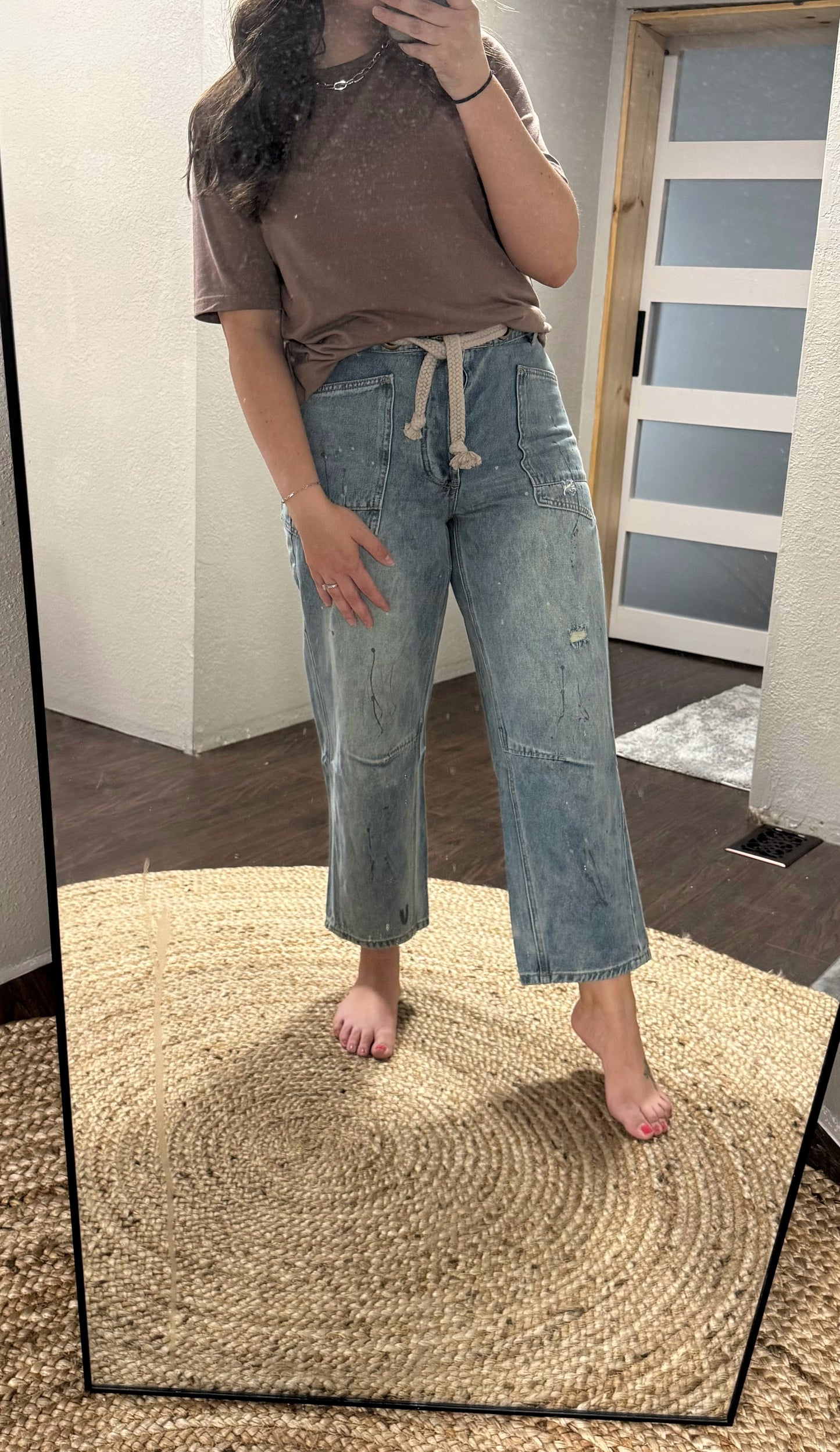 Braided Waist Belt Drip Paint Pants
