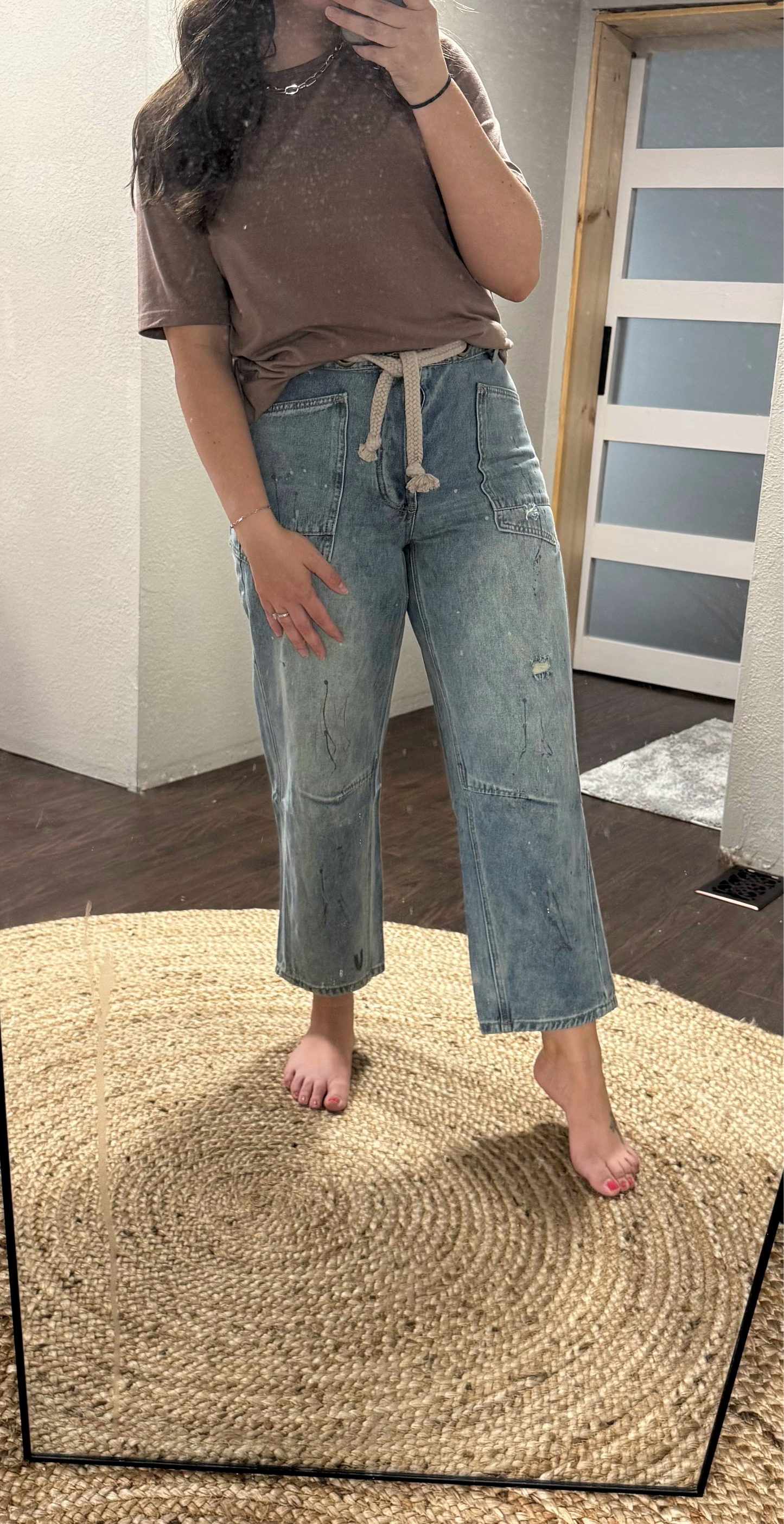 Braided Waist Belt Drip Paint Pants