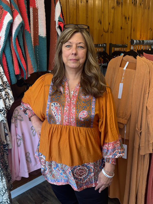 Umgee Boho 3/4 Sleeve Top