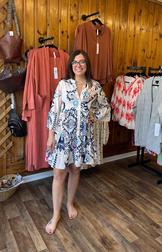 Tribal Print Buttoned Dress