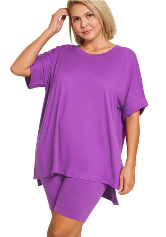 Plus Violet Biker Short Set