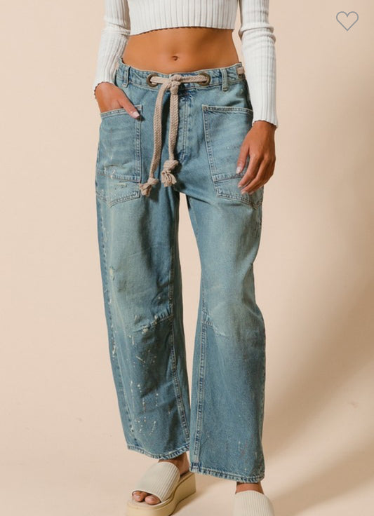 Braided Waist Belt Drip Paint Pants