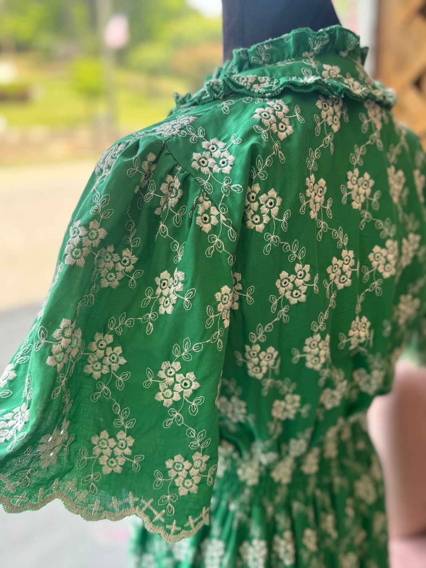 Green Ruffle Neck Dress