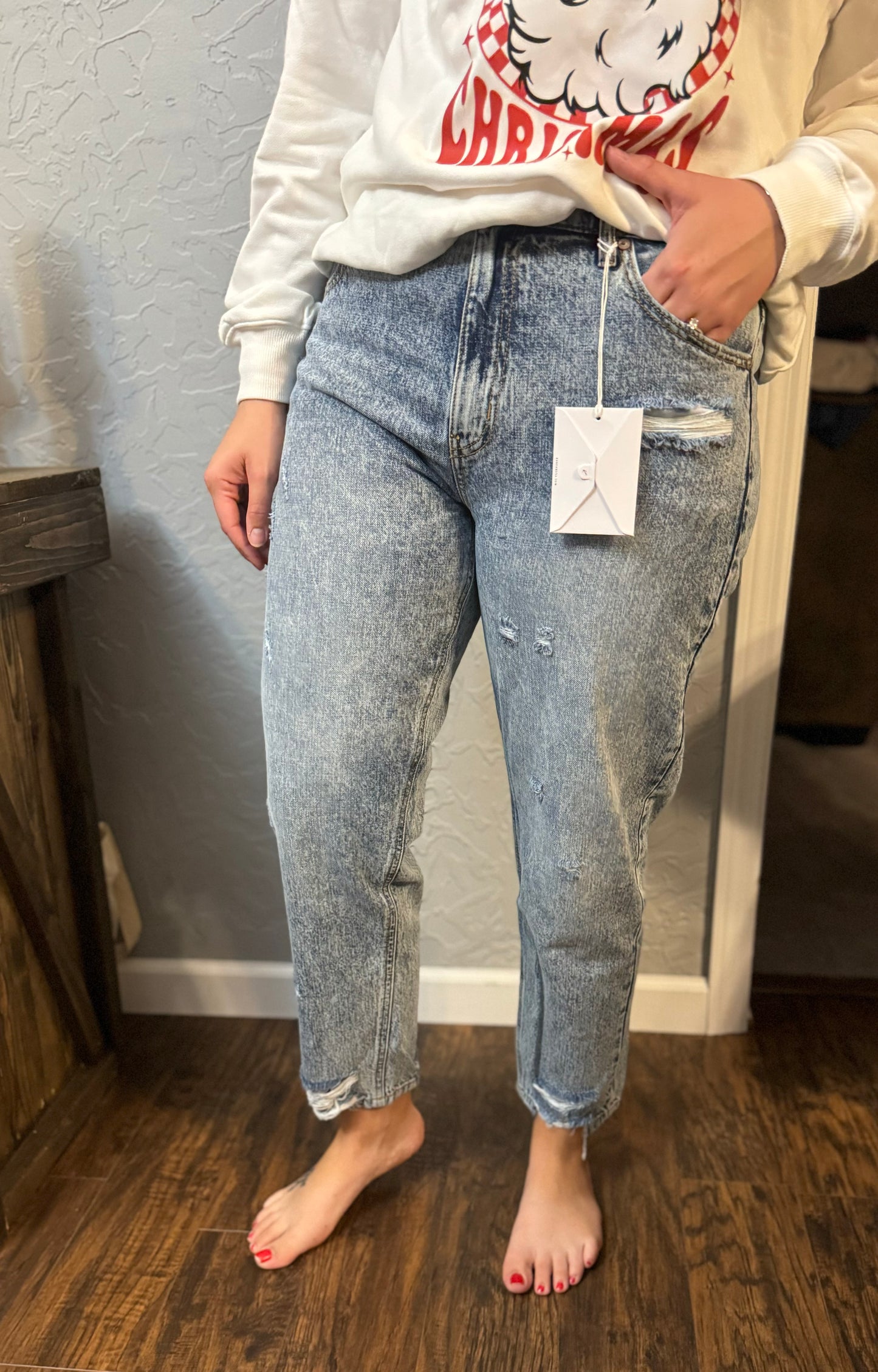 Kan Can High Rise Ankle Mom Jeans