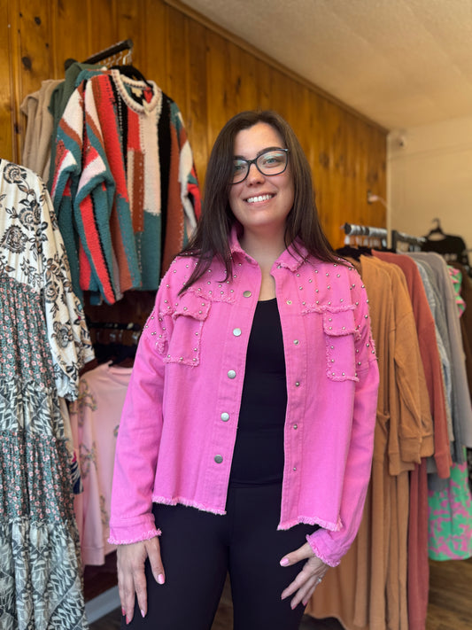 Umgee Denim Studded Pink Jacket