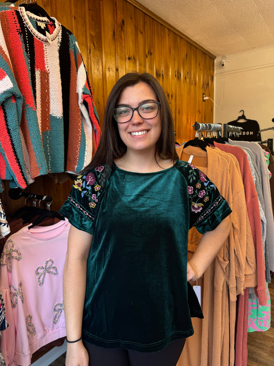 Umgee Embroidered Velvet Top