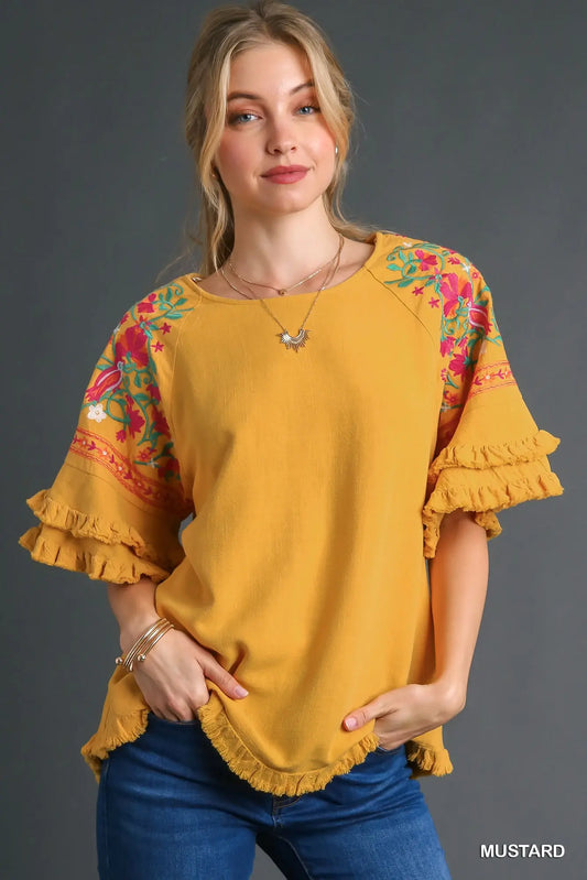 Umgee Embroidered Linen Top