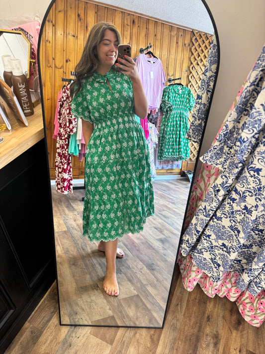 Green Ruffle Neck Dress