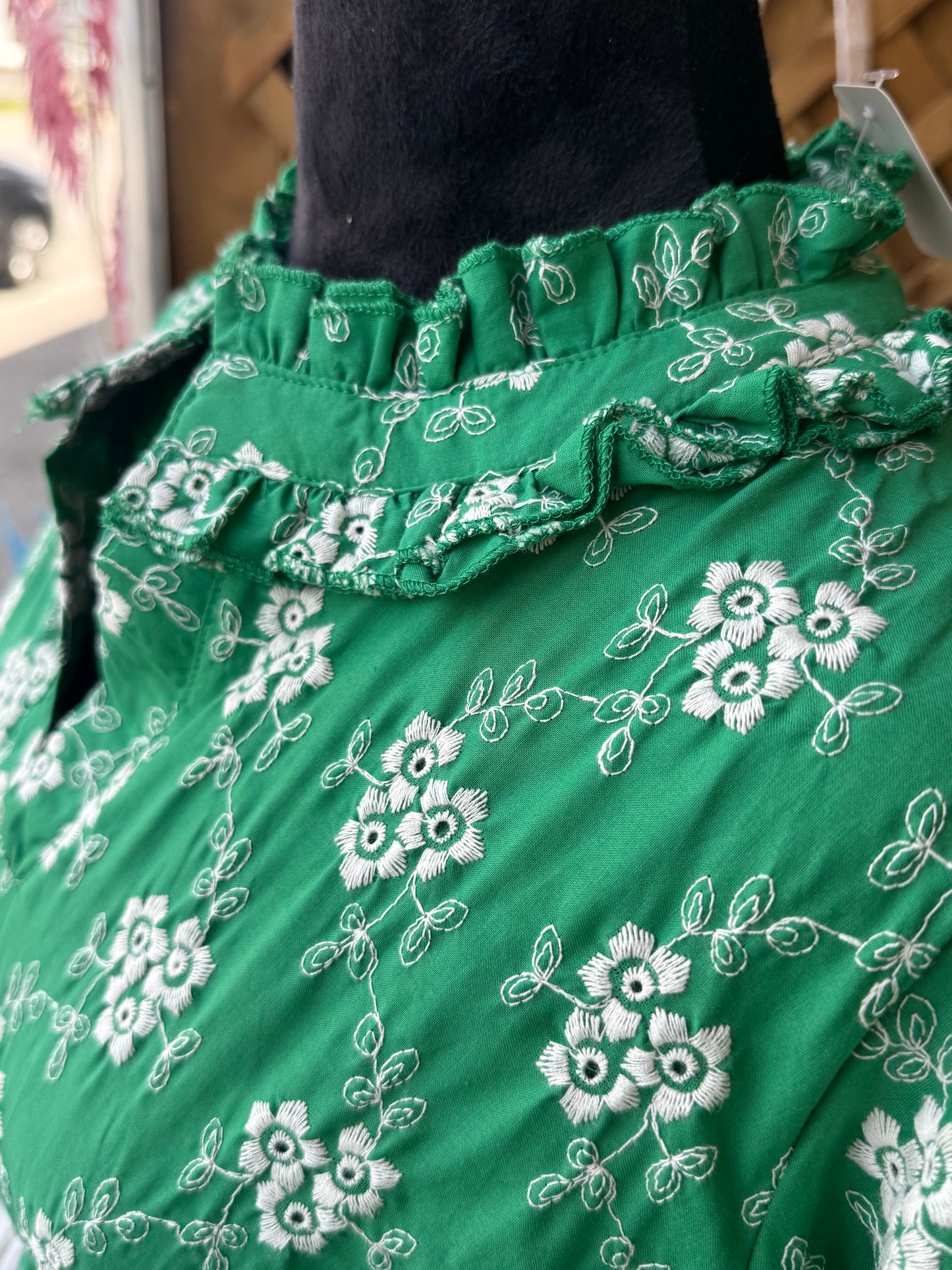 Green Ruffle Neck Dress