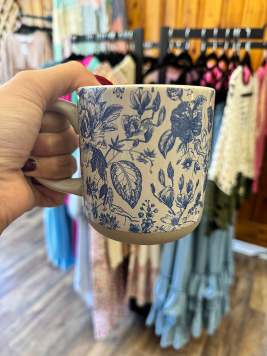 Blue Floral Stoneware Mug