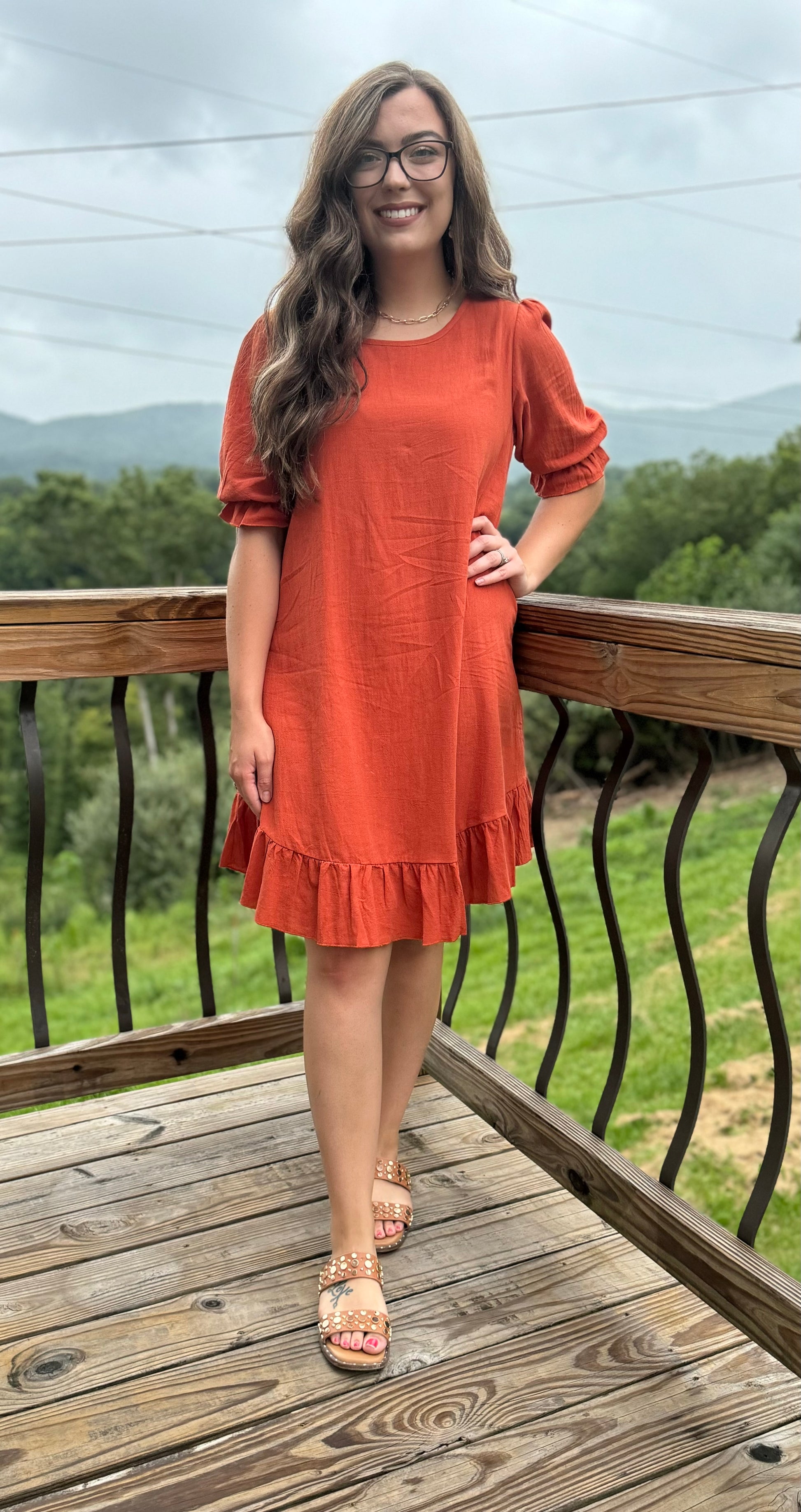 short sleeve ruffle hem dress Hazel Blues