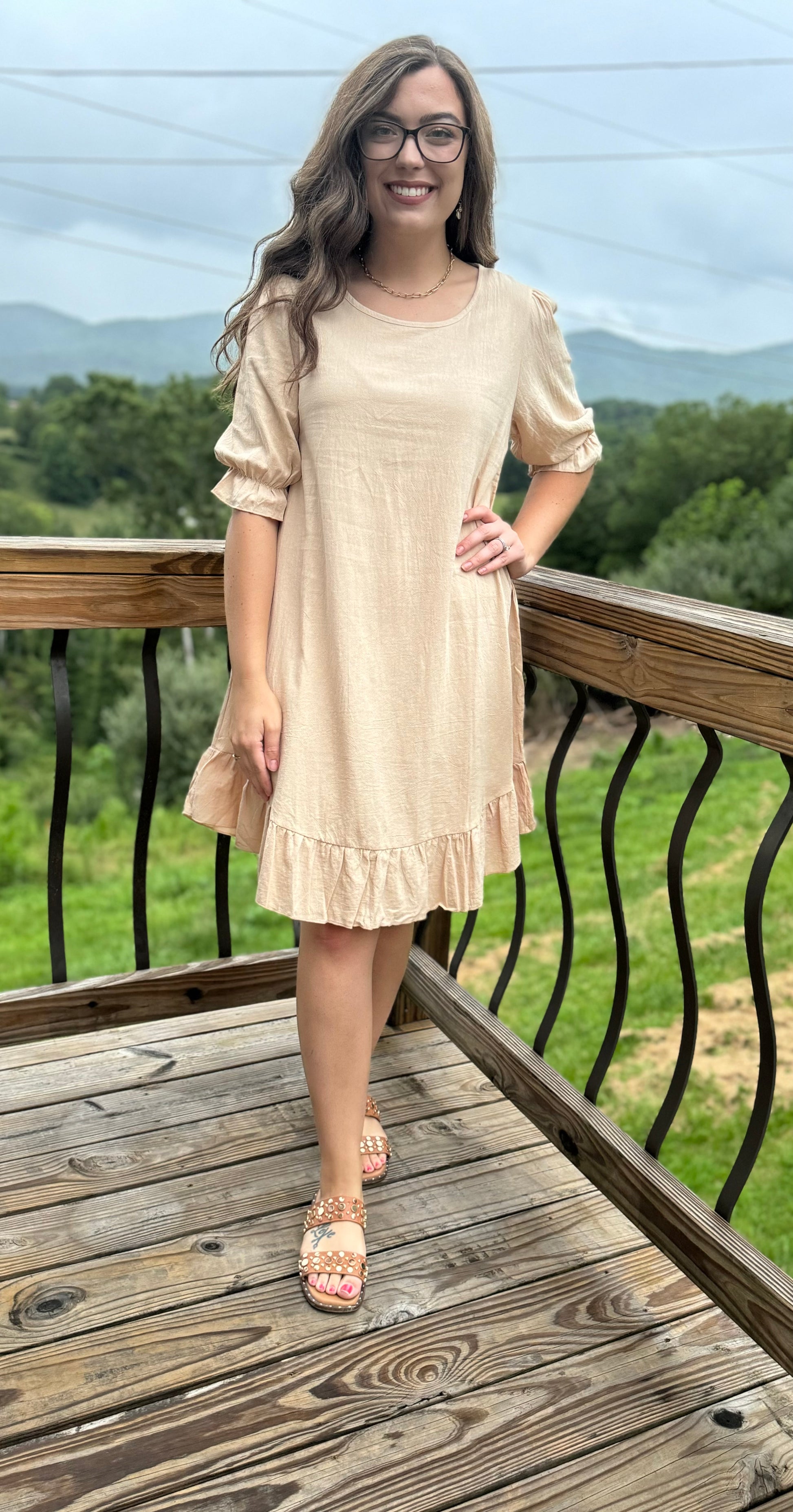short sleeve ruffle hem dress Hazel Blues